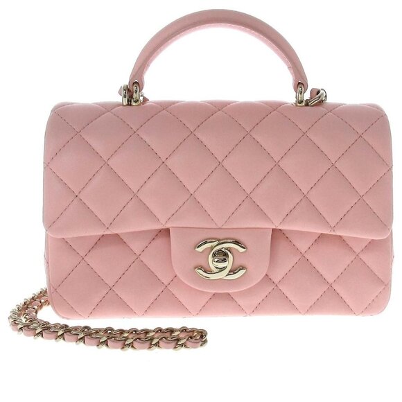 CHANEL Handbags - Authentic CHANEL Lambskin Quilted Mini Top Handle Rectangular Flap Bag Pink